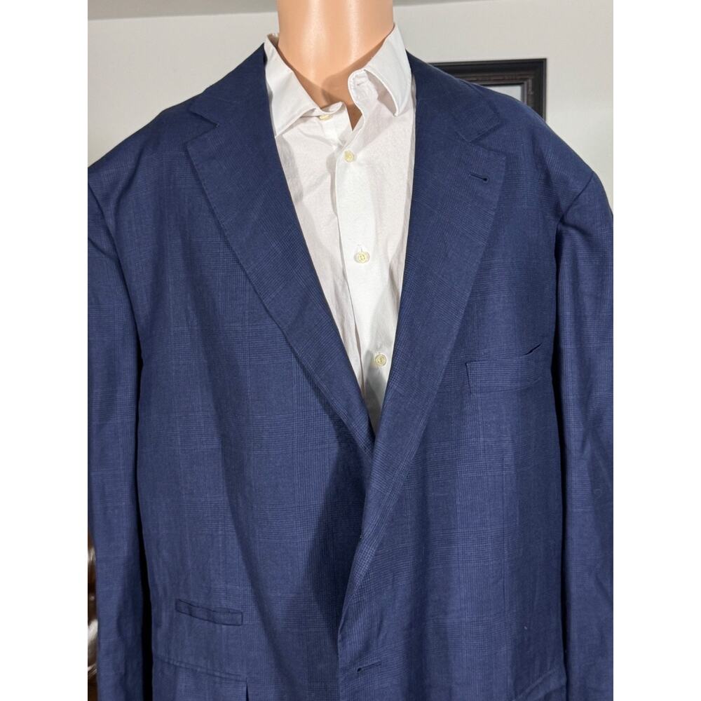 Brunello Cucinelli Blue Houndstooth Blazer 64 54R US Mens' xXXXL Wool LInen Silk